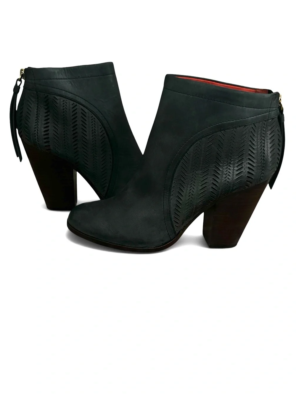 Coach Honey Leather Perforated High Heel Booties Size Women's 8 B Charcoal Gray